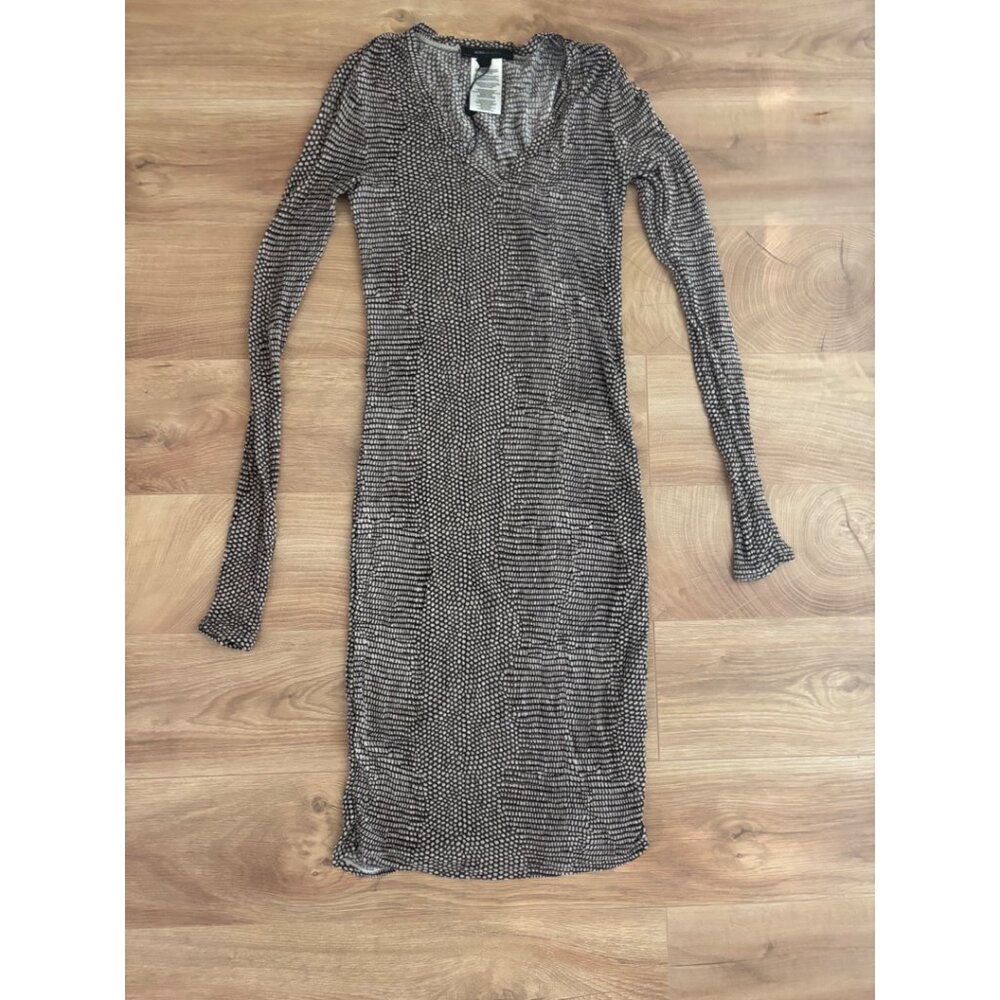 BCBG Snake Skin Print Fitted Long Sleeve Dress